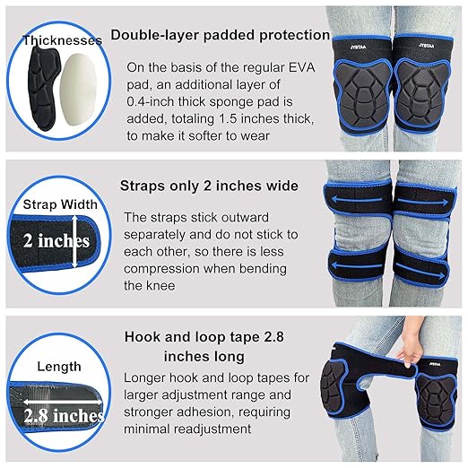 JYBTAA Garden Knee Pads, Men/Women Adjustable Kneepads for Cleaning Flooring, Soft Lightweight Work Knee Pad for Weeding Painting Housekeeping, Slip-on Knee Protector for Christmas, Blue Plus Size (1 Pair)