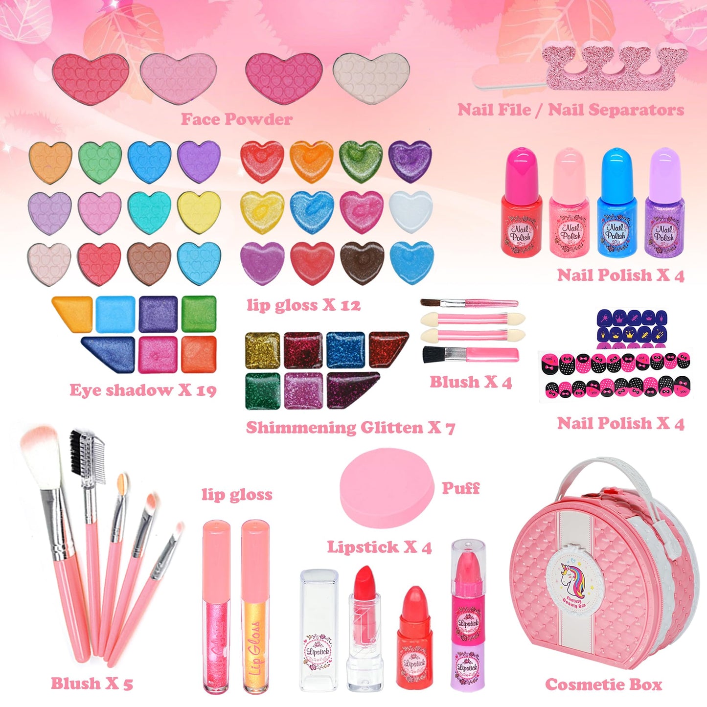Kids Washable Makeup Girls Toys - Real Makeup Kit for Little Girls, Kid Make up Set for Toddlers Children Princess Dress Up Christmas Birthday Gifts Toys for 3 4 5 6 7 8 9 10 11 12 Year Old Girls