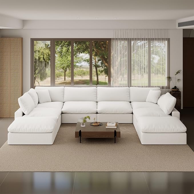 Intuition Decor 246.7" Oversized Cloud Modular Sectional Sofa,8 Seat Down Filled Sofa,Comfy Deep Seat Couch with Reversible Chaise & Cushions,Couch Cover Washable and Replaceable,White