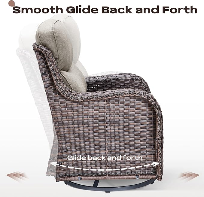 Rilyson Wicker Outdoor Patio Furniture Set - 6 Piece Patio Conversation Sets with Swivel Rocker Chairs, Ottomans, Sofa and Table, 6 inch Cushions, Deep Seating, for Porch Deck Brown/Beige