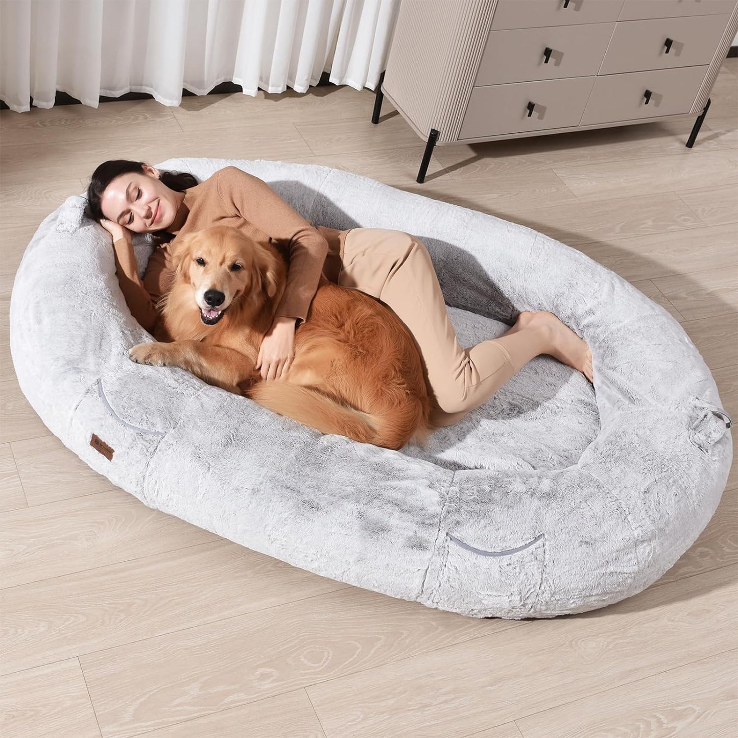 Human Dog Bed for People Large - Bean Bag Adult Size Giant Extra Sized for Kid Waterproof and Washable Anti-Slip Grey 74" x50" x12" (Grey White)
