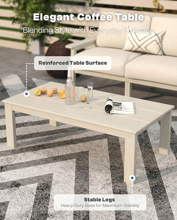 Patio Kingdom HDPE 7 Piece Patio Furniture Set, HDPE Outdoor Sectional with with Beige Thick Cushions, Coffee Table and Side Table, Patio Conversation Sets for Lawn, Garden, Porch (White Frame)