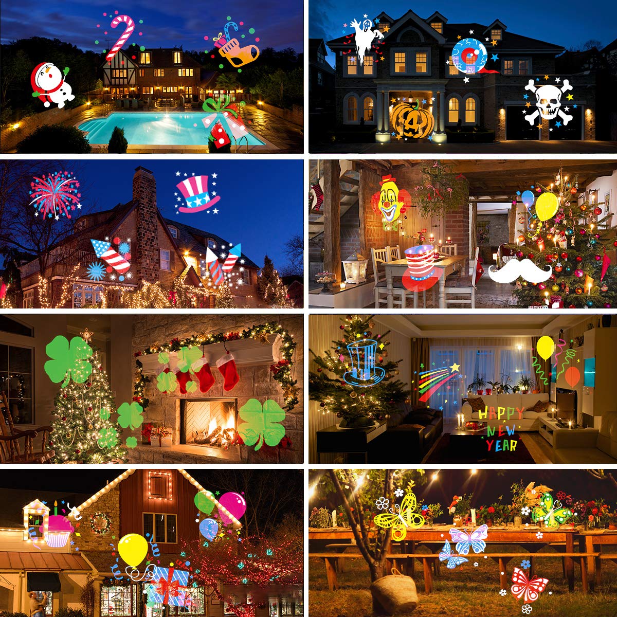 Syslux Holiday Projector Light, Halloween Christmas Projector Lights 16 HD Slides LED Waterproof Light Outdoor Indoor Light with Remote Control for Party Garden Halloween Xmas Holiday Landscape Decor