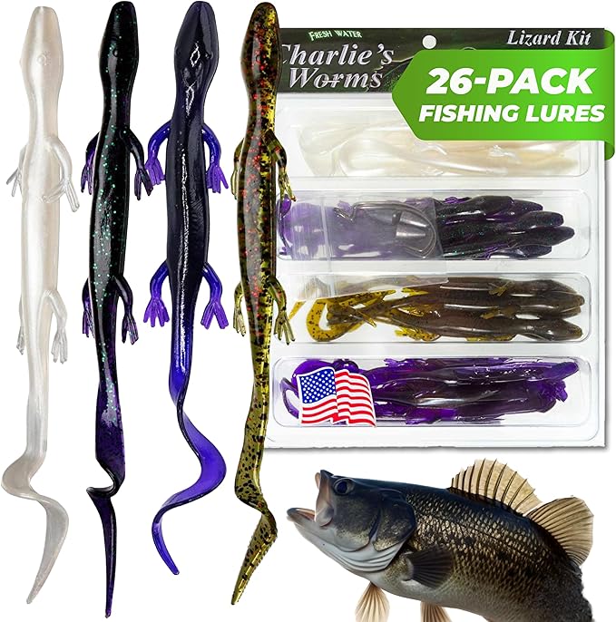 Charlie's Worms Bass Lures Freshwater Fishing Lure - Scented Artificial Softbait for Freshwater & Saltwater Bass Fishing, ...