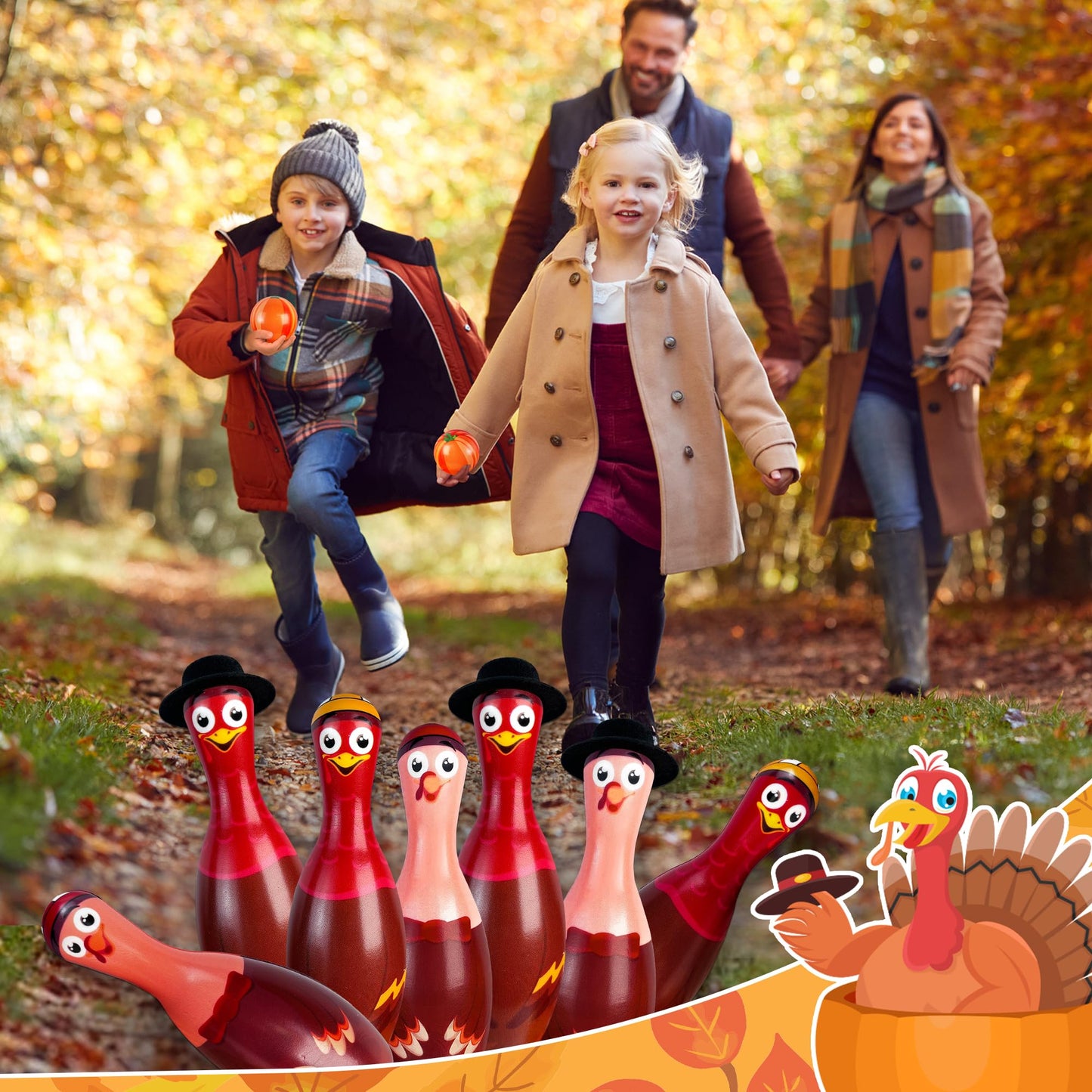 Fall Festival Thanksgiving Bowling Games for Kids Adults, Fall Thanksgiving Party Favors Games Outdoor Indoor Turkey Hat Game for Kids Carnival Toys Family Friendsgiving Gifts Thanks giving Decoration