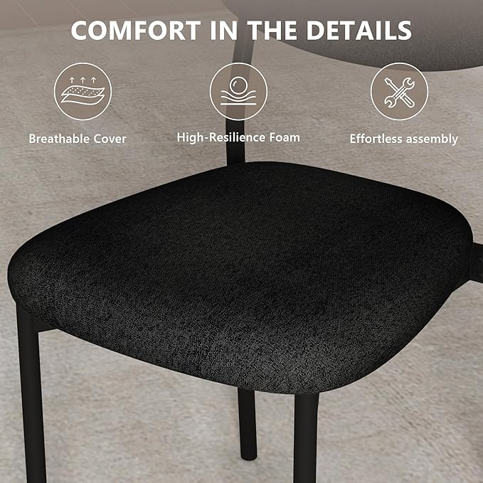 Einhomn Upholstered Dining Chairs Set of 4, Stackable Modern Dining Room Chairs, Kitchen Chairs w/Soft Velvet Backrest & Sturdy Metal Legs for Restaurant, Living Room, Black