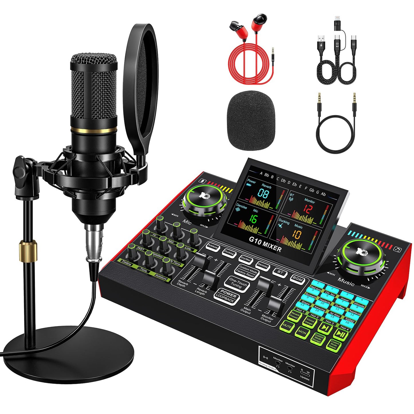 Neculogy G10 Podcast Equipment Bundle, Bm-800 Condenser With Voice Changer, Recording Studio Package - Podcast Microphone Bundle