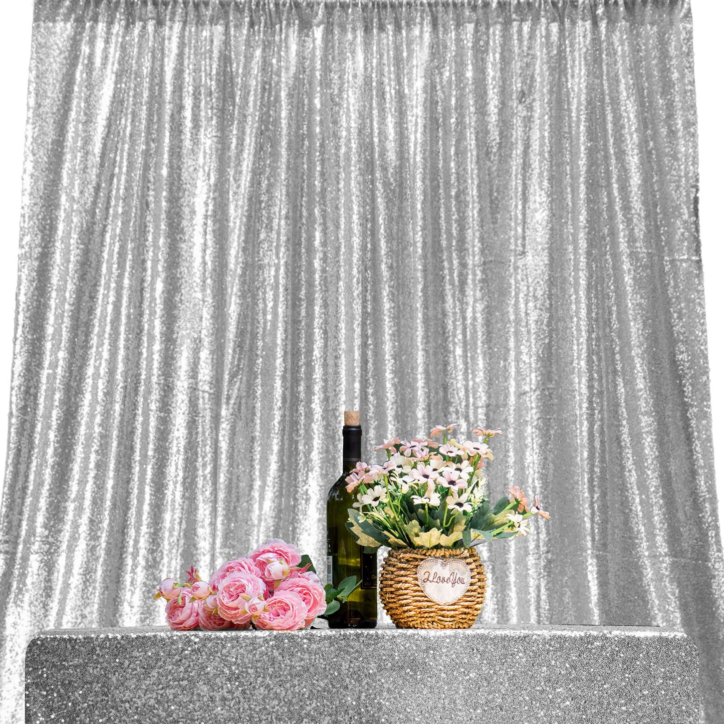 Jyflzq Silver Sequin Backdrop Curtains 10Ft X 10Ft 1 Panel Glitter Photo Booth Backdrops Sparkly Photography Background Drapes F
