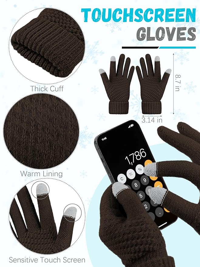 Winter Hat Scarf Gloves and Ear Warmer, Warm Knit Beanie Hat Touch Screen Gloves Set Winter Gifts Neck Scarves for Women