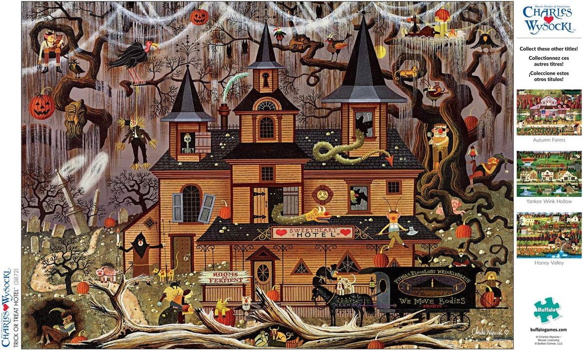 Buffalo Games - Charles Wysocki - Wysocki - Trick or Treat Hotel - 500 Piece Jigsaw Puzzle For Adults -Challenging Puzzle Perfect for Game Nights - Finished Size is 21.25 x 15.00