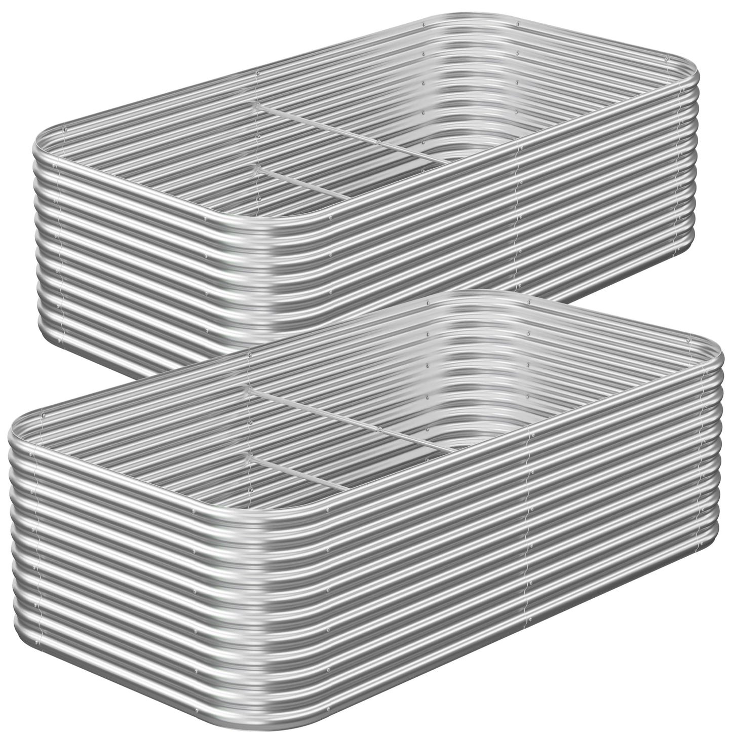 OZMSHF 2 Pack Tall 8FT Raised Beds for Gardening, Corrugated Galvanized Steel Raised Garden Bed, Outdoor Metal Above Ground Garden Bed for Vegetables and Flowers-8x3FT