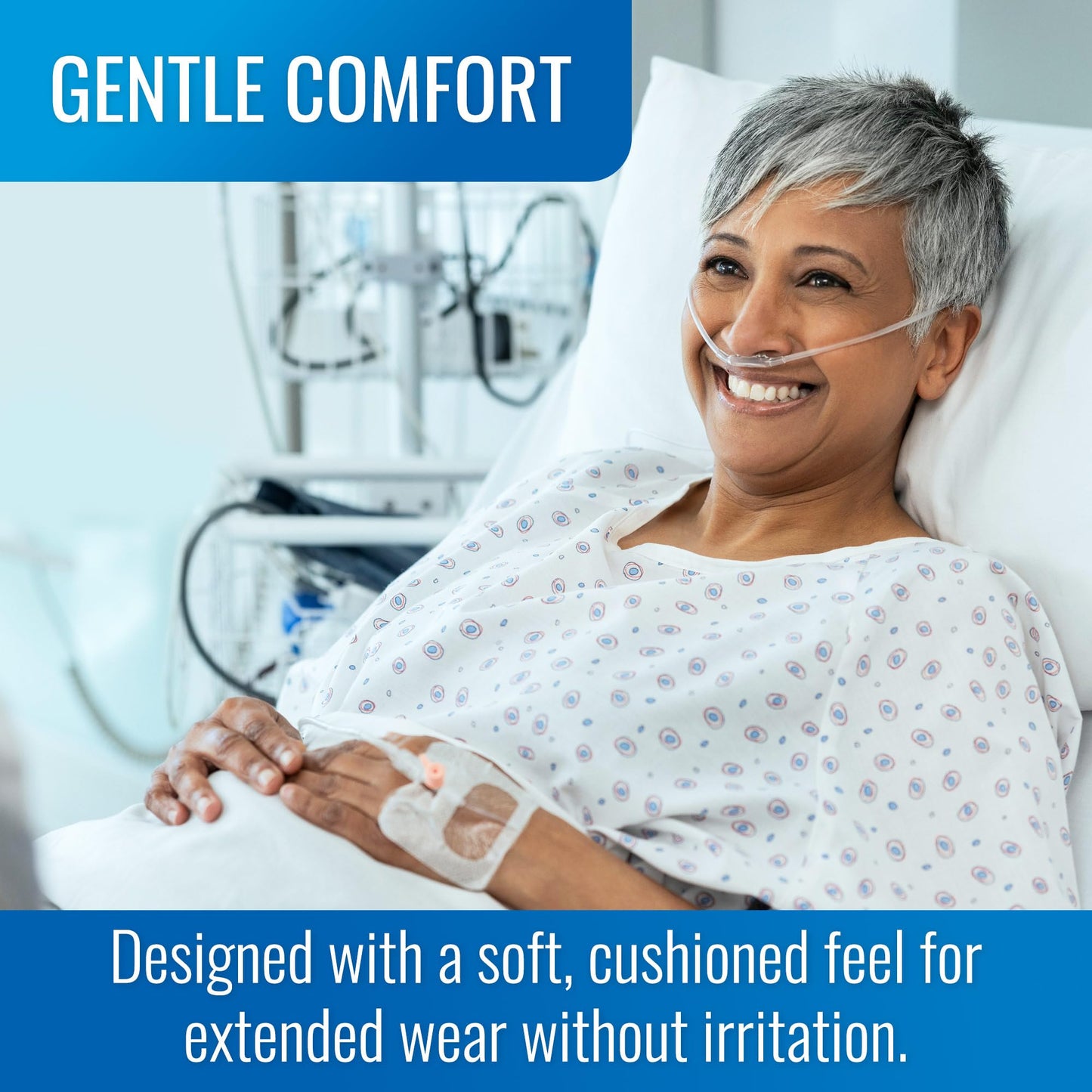DMI [50 Pack] Gentle Feel 7 ft. Nasal Oxygen Cannula Tubing, Adult Size, Kink-Resistant Oxygen Tubing, Standard Connector, Individually Wrapped