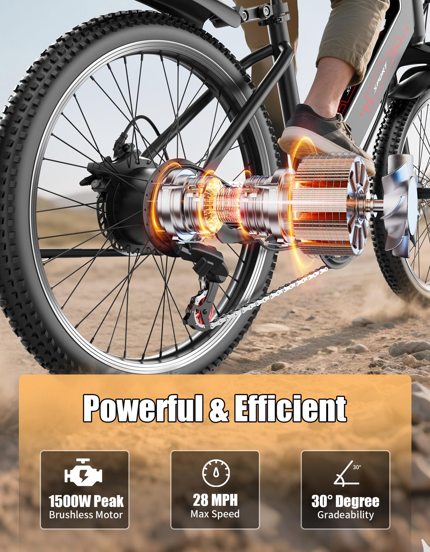 Pikabike Electric Bike for Adults, 1500W Motor Peak Ebike, 480Wh Removable Battery E Bike, Max 65Miles 28MPH, 26" Electric Mountain Bike, 7-Speed & Front Suspension, Electric Bicycle for Commute
