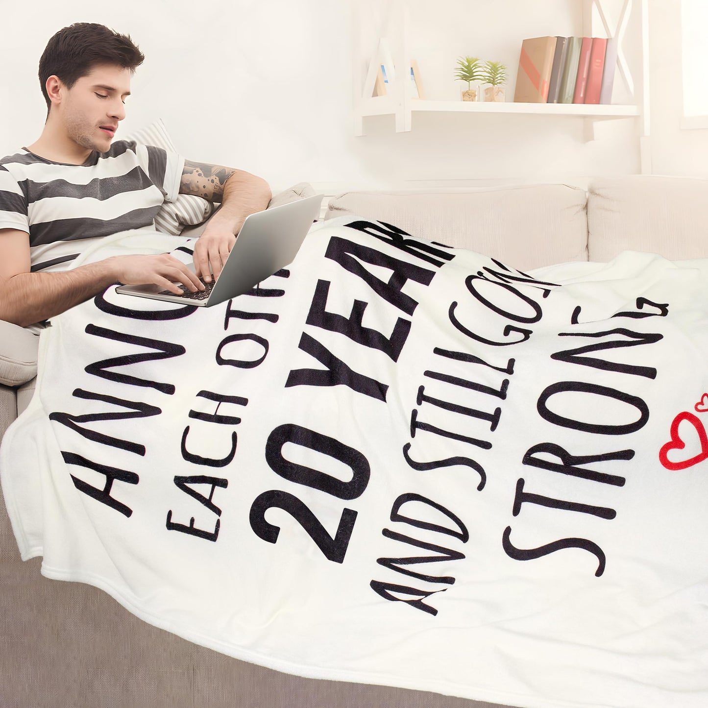 Dulkjio 20th Anniversary Blanket Gifts for Him Her, 20th Anniversary Wedding Gifts for Couple, 20 Year Anniversary Wedding Gifts for Wife Husband, 20th Anniversary Decorations Throw Blanket 60"X50"