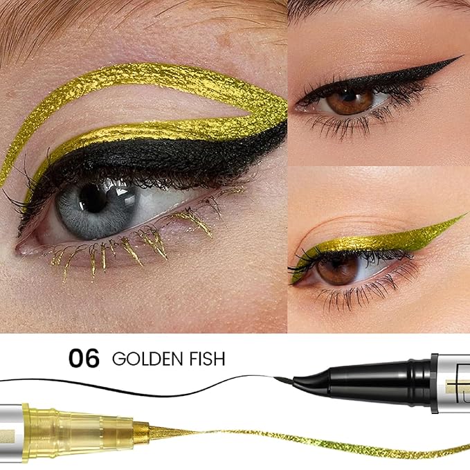 Pudaier Black and Multichrome Waterproof Liquid Eyeliner, Stay All Day Eye Liner Pen with Precise Tips for Women, Smudge-Proof & Transfer-Resistant, Vegan & Cruelty-Free
