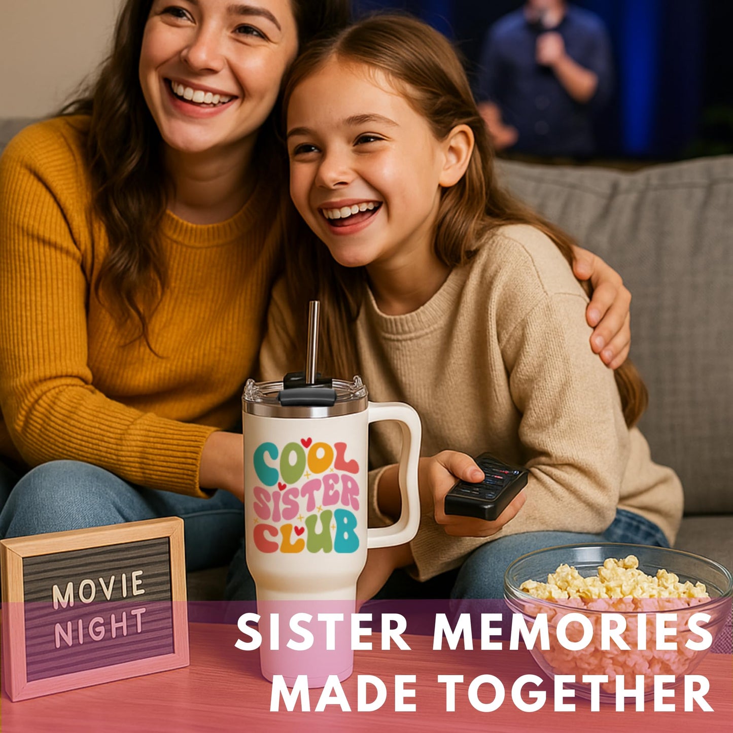 LIERIE8888 Cool Sister Club Tumbler 40Oz - Big Sis Gift Ideas, Funny Coffee Presents for Her, Cute Sibling Tumbler with Handle for Younger or Older Sisters, Birthday Gifts for Women and Teenage Sis