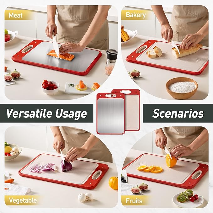 2 in 1 Stainless Steel Cutting Board with Handle Double Sided Steel Large Cutting Boards for Kitchen Gifts Best Mama Mommy Bonus Busy Mom Ever Christmas Xmas Birthday Good Unique Useful Present