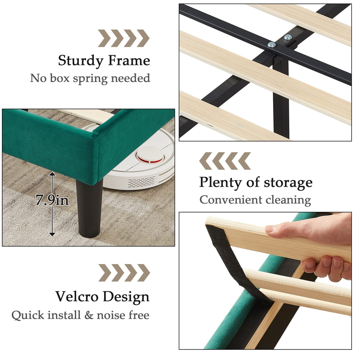 VECELO Twin Upholstered Platform Bed Frame with Tufted Adjustable Headboard/Mattress Foundation/Wood Slat Support,Easy Assembly,Dark Green