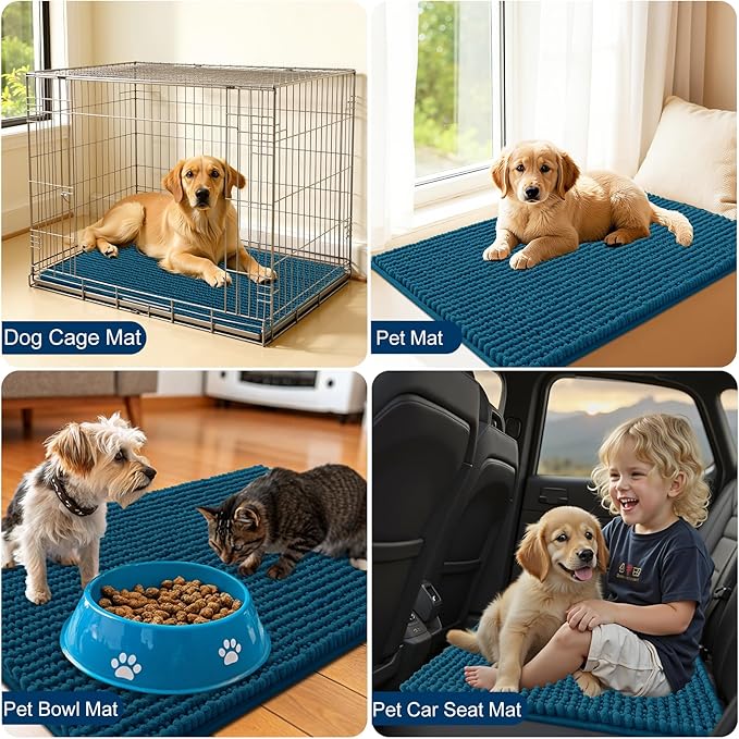 OLANLY Dog Door Mat for Muddy Paws 30x20, Ultra Absorbent Chenille Mud Doormat, Non-Slip Washable and Dirt Trapping Doormat for Indoor Entryway, Quick-Dry Indoor Pet Bed Mats for Dogs, Atlantic Blue