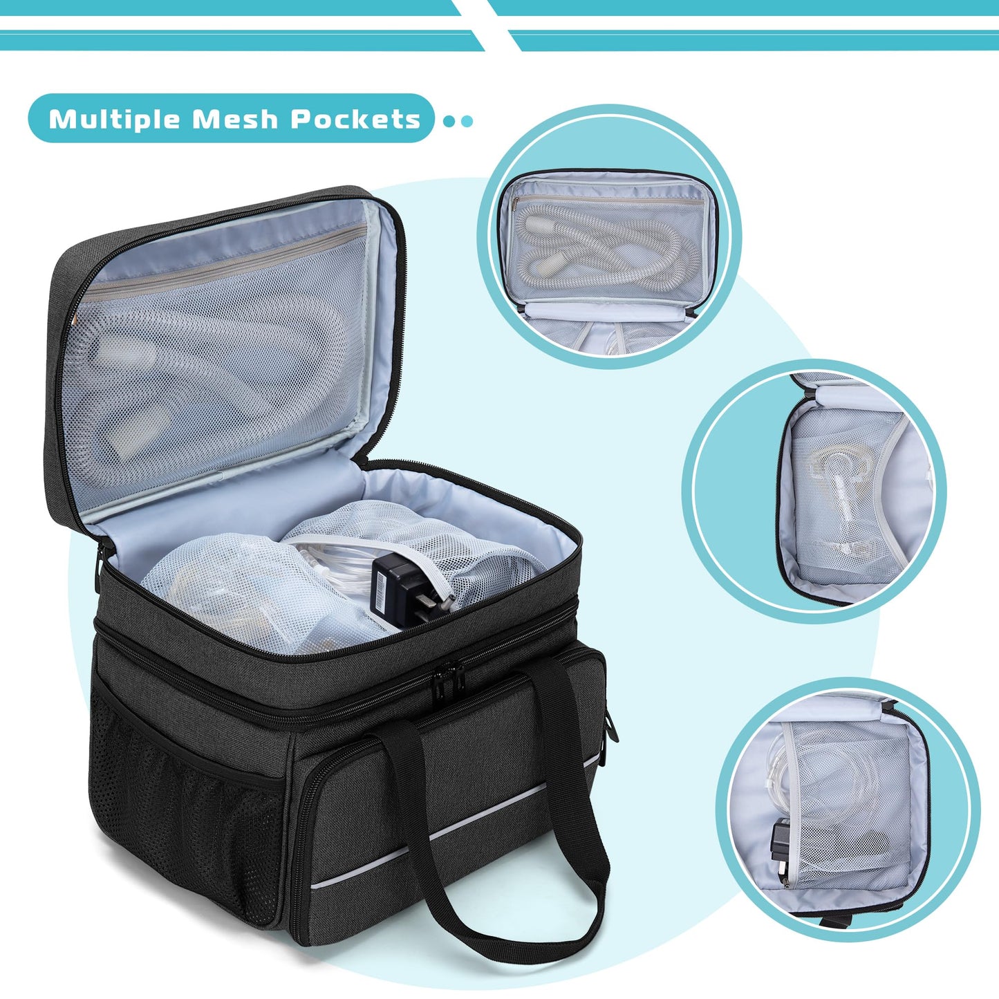 CURMIO CPAP Machine Travel Carrying Case Compatible with ResMed AirSense 11, AirSense 10, AirSense 10 elite, AirStart 10, Philips Dreamstation, 3B Medical Luna G3, and XT Fit, Black (Patented Design)