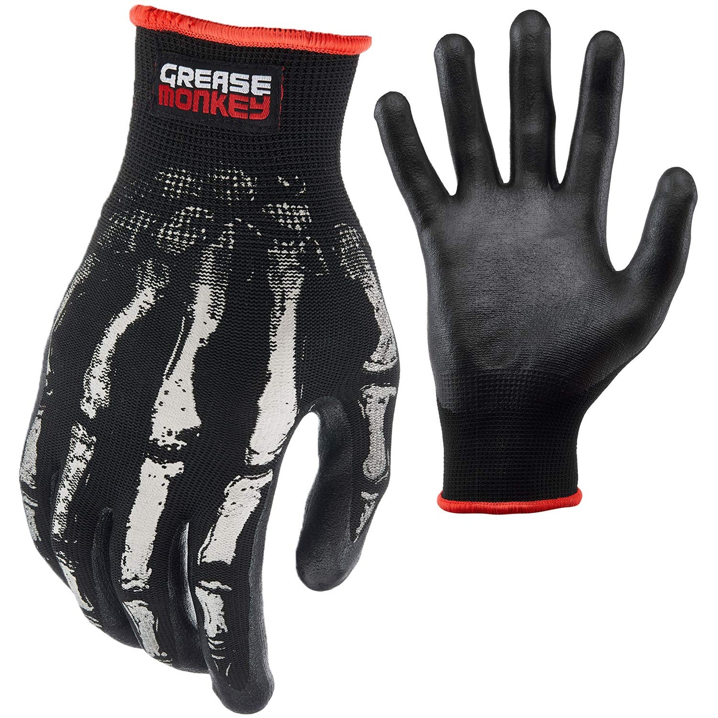 Grease Monkey Bone Series Foam Nitrile Mechanic Gloves with Grip, Work Gloves and All Purpose Gloves, Bones, Large Black