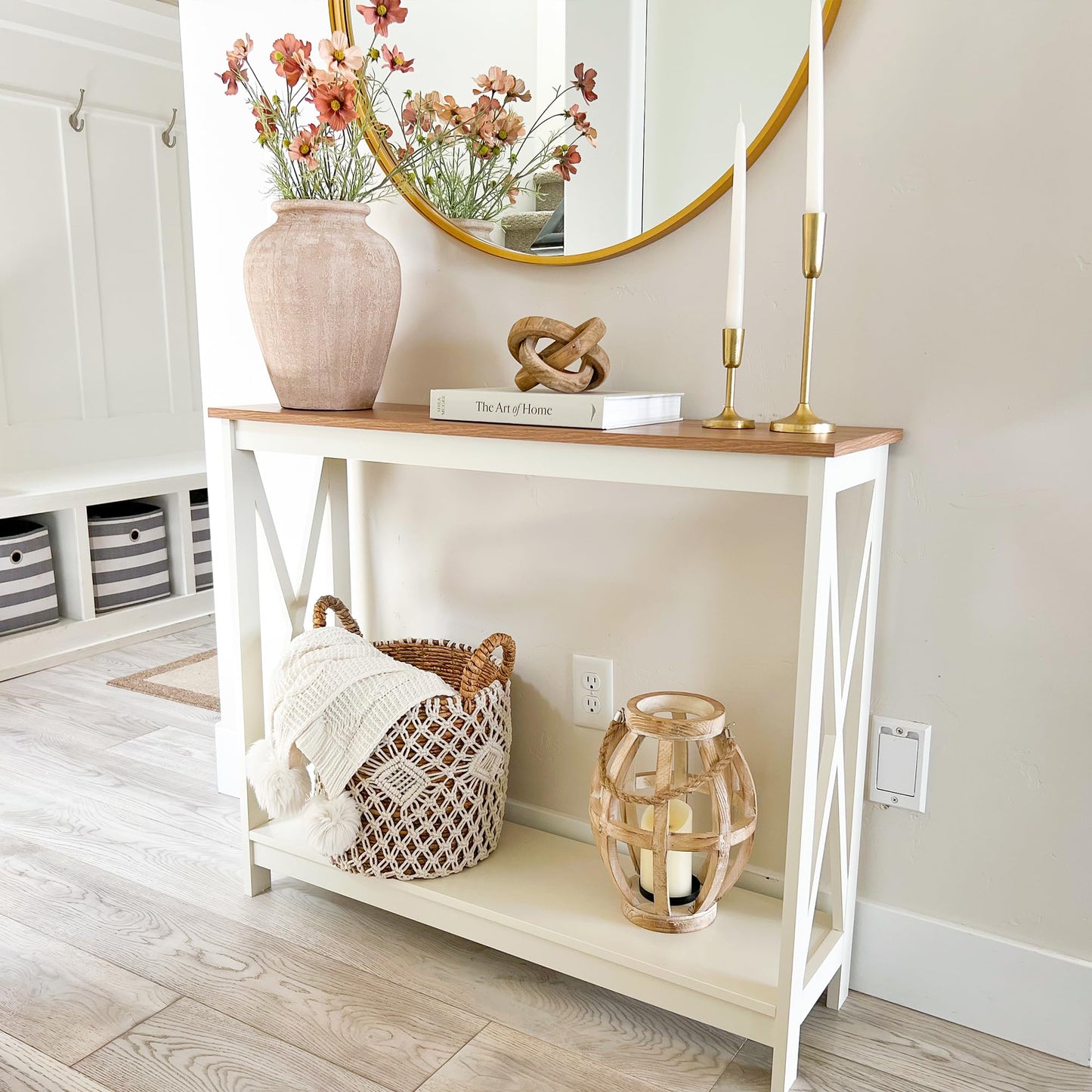 PHI VILLA White Console Tables for Entryway, Farmhouse Narrow Sofa Table Hallway, Ivory Skinny Entry Table