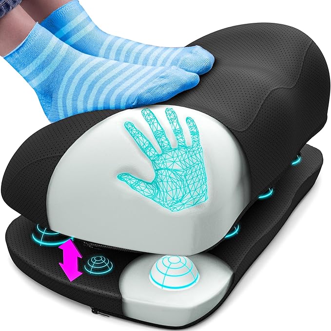 Everlasting Comfort Adjustable Cloud Foot Rest for Under Desk at Work with Pressure Point Nodes - Comfortable Memory Foam ...