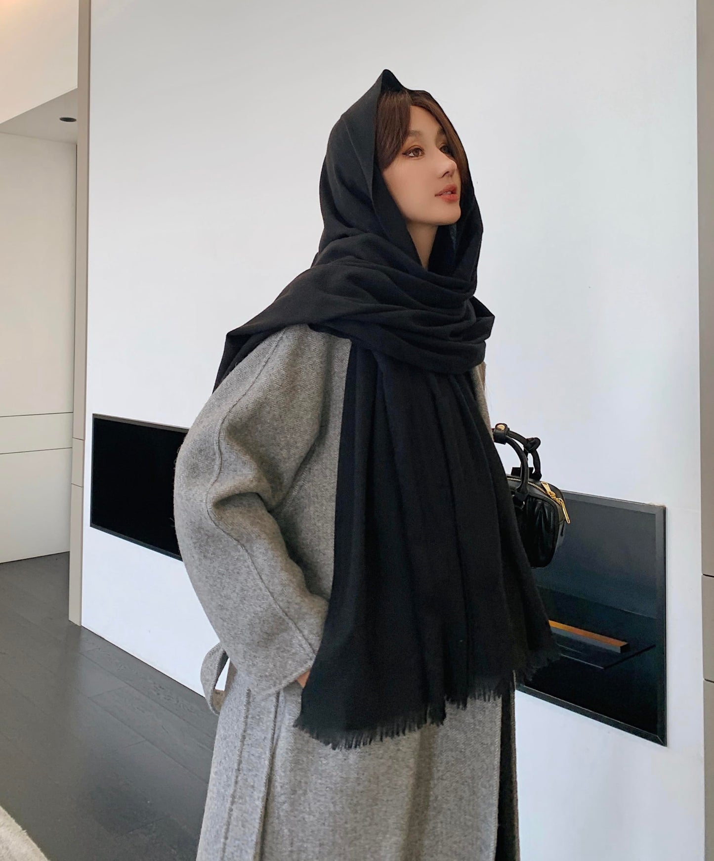 Large Fashion Scarf Pashmina Shawls & Wraps for Women Extra Soft Cashmere Feel Throw Womens Cold Winter Scarfs for Wedding Dress Christmas Gift in Solid Black