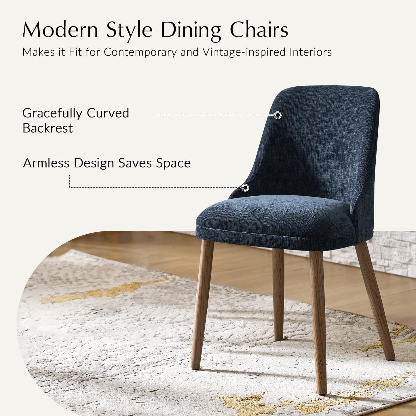 EcoHarbor Living Dining Chairs Set of 4, Kitchen Dining Room Chairs Set Morden Upholstered Accent Side Dinner Chair with Padded Back Wood Legs, Navy