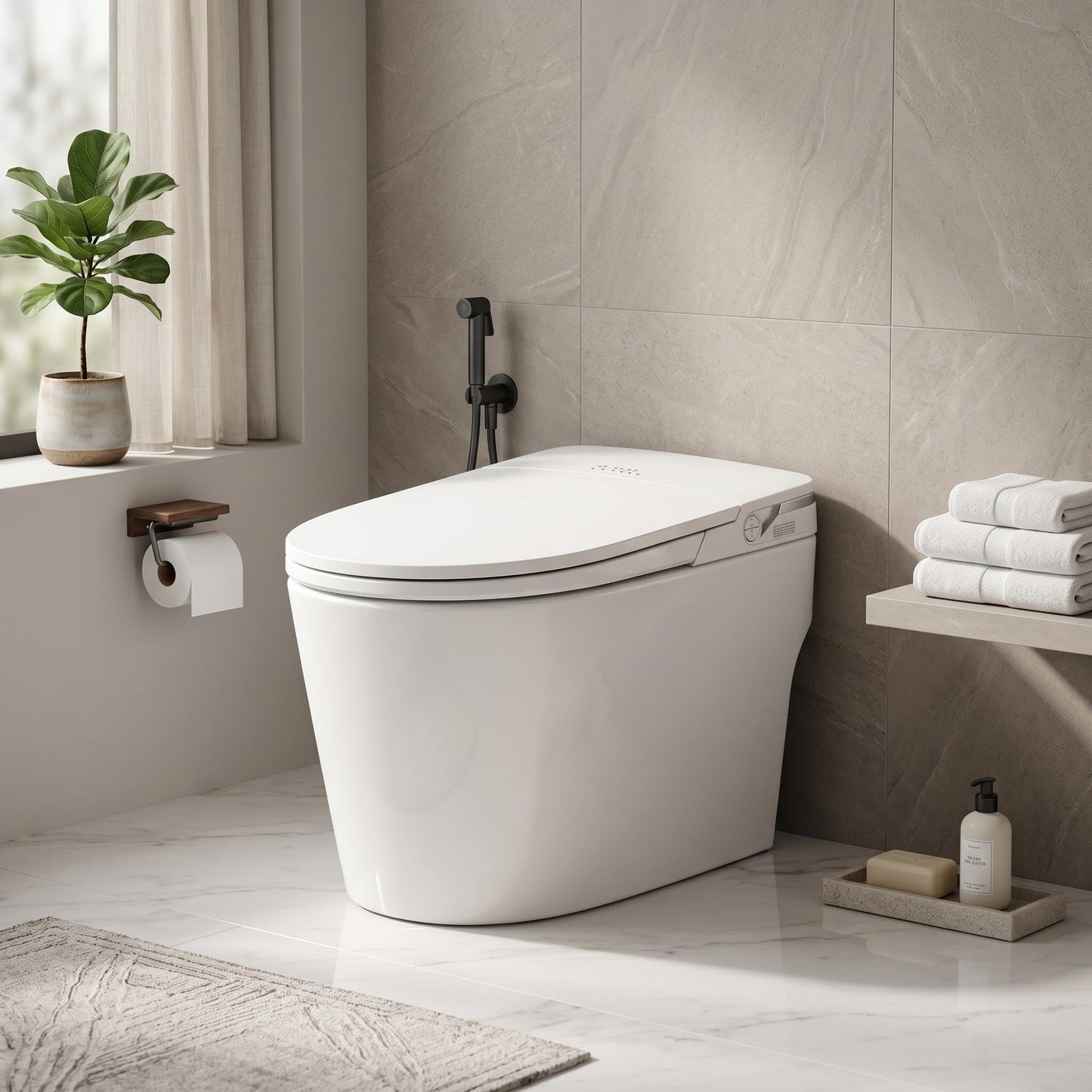 Milleloom 19 Inch Smart Toilet with Bidet Built In, One Piece Elongated Bidet Toilet, Heated Seat, Warm Water Wash, Warm Air Dryer, Auto Flush, Foot Sensor, LED Display, 1000g MaP Flush, 1.28 GPF