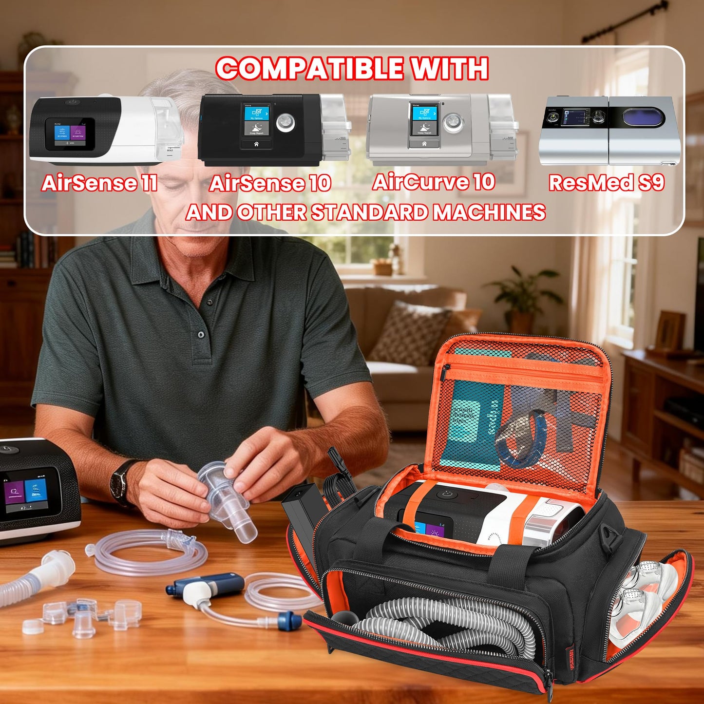 FURIMETY CPAP Travel Bag Compatible with ResMed AirSense 10, Portable CPAP Supplies Bag for AirSense 11, AirSense 10 Elite, AirStart 10, Philips Dreamstation, 3B Medical Luna G3, XT Fit, Black