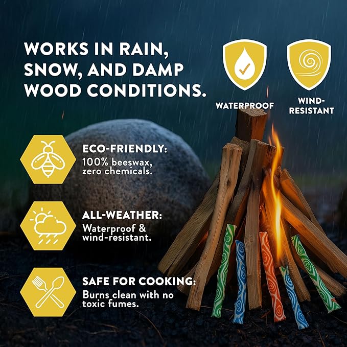 FireSTARTERZ™ 100% Beeswax All-Natural Eco-Friendly Fire Starters – Non-Toxic, Long-Burning, Waterproof – Perfect for Camping, BBQ, Fire Pits, Fireplaces, Wood Stoves & Emergency Kits