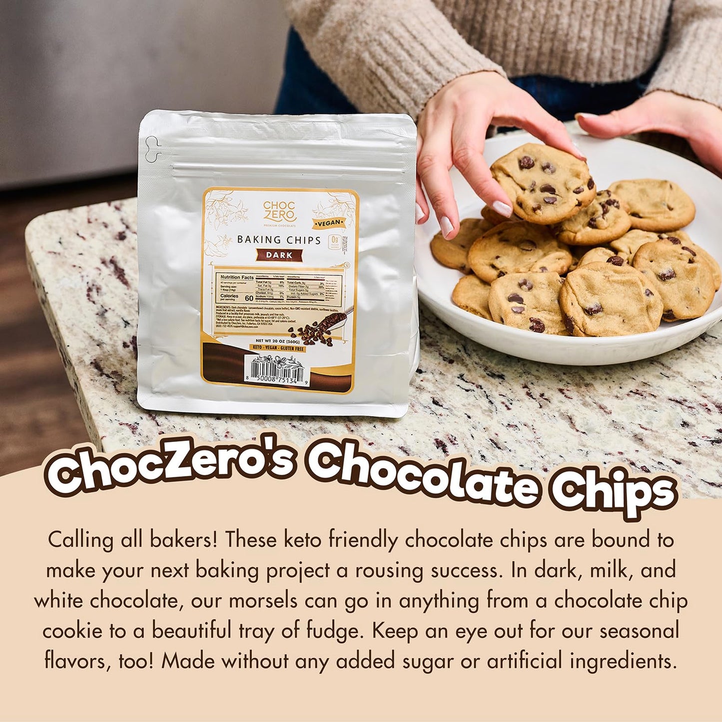 ChocZero White Chocolate Chips - Sugar Free, Low Carb, Keto Friendly, Gluten Free - 20 Ounce Bulk Bag for Baking Keto Diet Cookies and Dessert