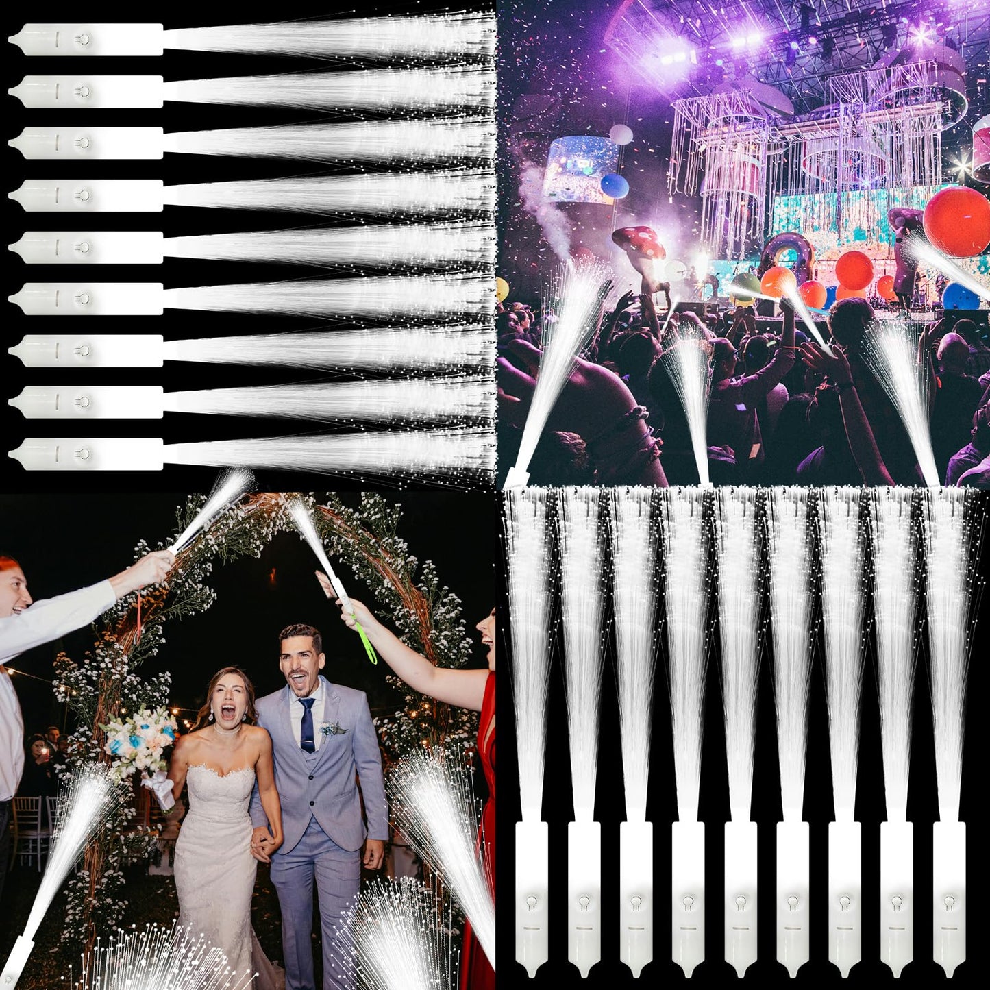 SHQDD 200 PCS White LED Fiber Optic Wands, Glow Sticks for Wedding, Bar DJ, Halloween & New Year