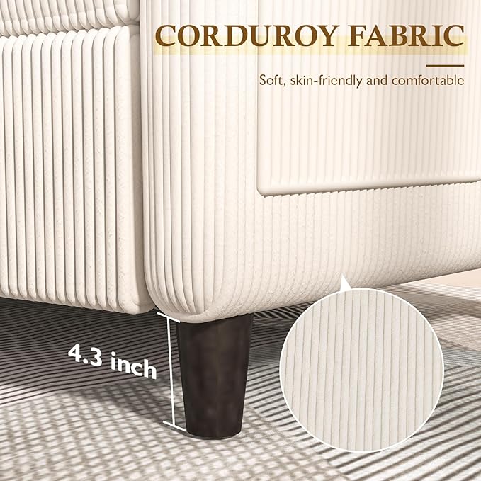 Corduroy Loveseat Sofa, Modern Comfy Couches with Side Pocket, Cloud Sofa Couch for Living Room, Bedroom and Small Spaces,Beige