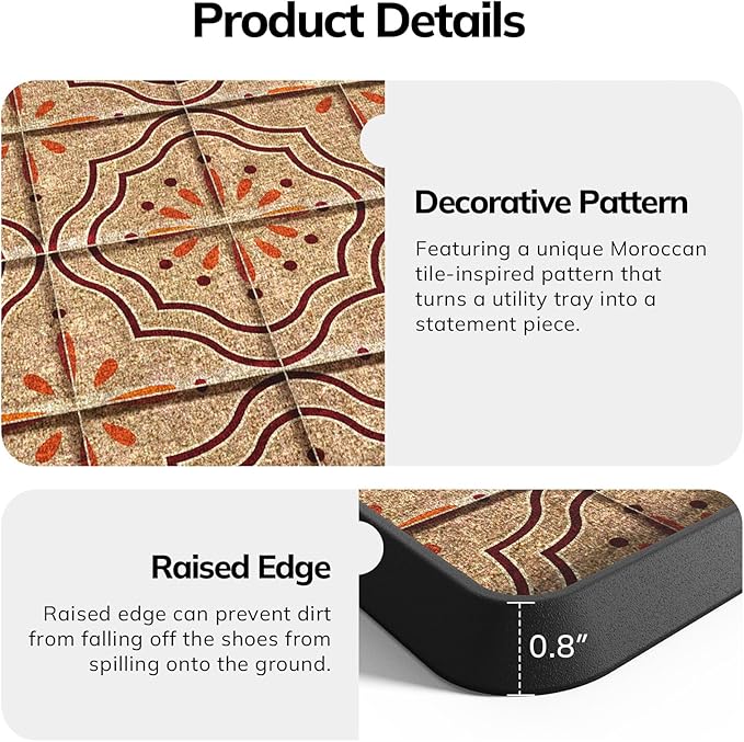 Mibao Boot-Tray Heavy Duty Rubber Shoe Mat with Lip Waterproof Shoe Tray for Entryway Indoor Outdoor Multi Use, Non-Slip Shoe Cleaning Shoe Storage with Artistic Prints, 16" x 27.5", Brown