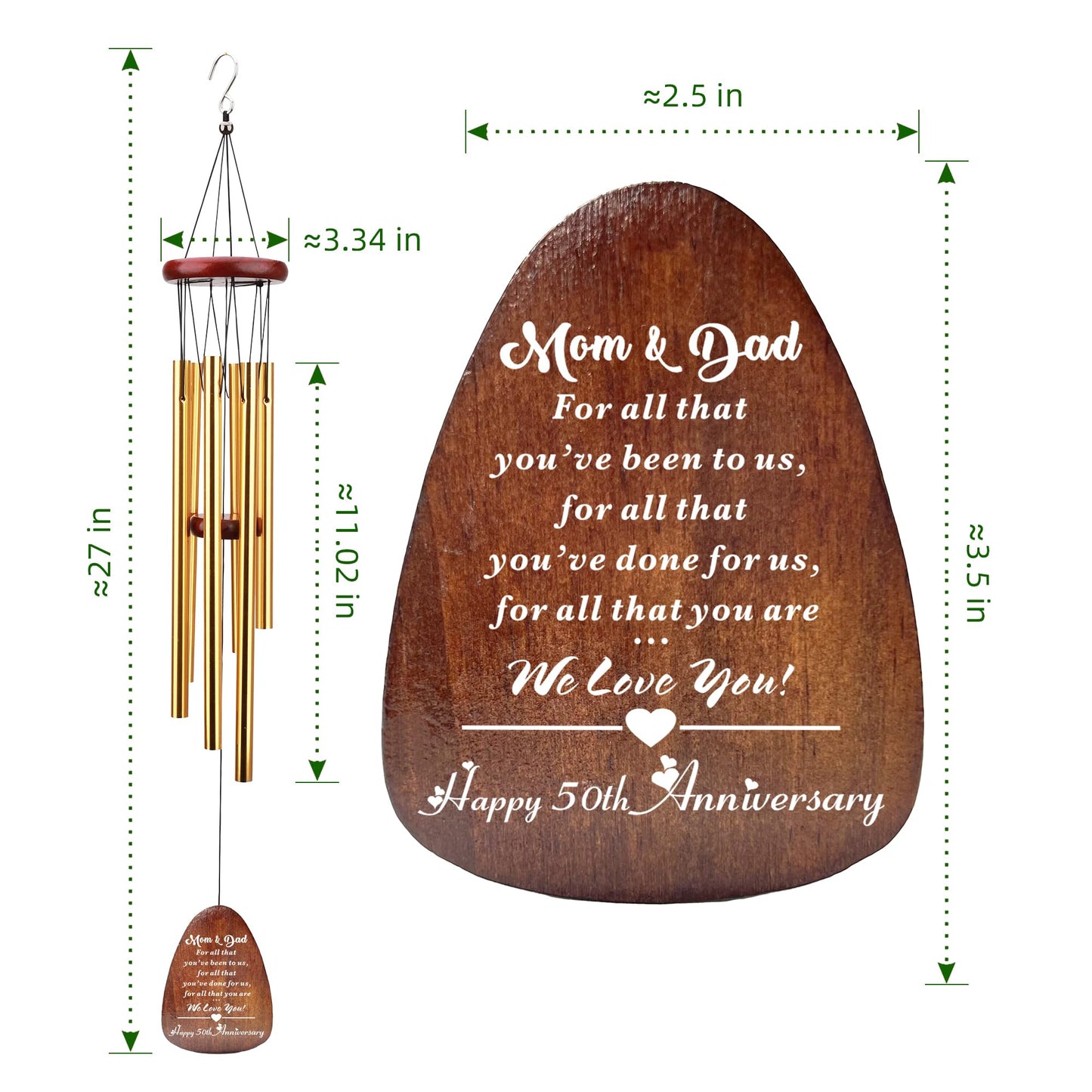50th Anniversary Present for Parents, Happy 50th Anniversary Wind Chime, Parents 50 Years of Marriage, Mom and Dad Golden Wedding Gifts for Mom and Dad Parents
