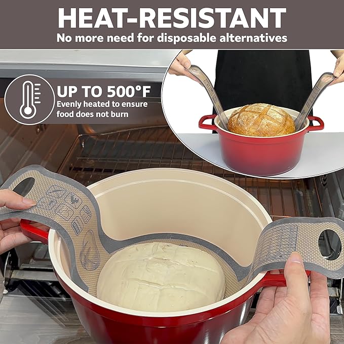 Silicone Bread Sling for Dutch Oven, 2 PCS Non-Stick Reusable Bread Baking Mats with Long Handles, Seamless Design Easy to Transfer Sourdough Sling Silicone Sourdough Sling Dough (Round Gray/Oval Red)