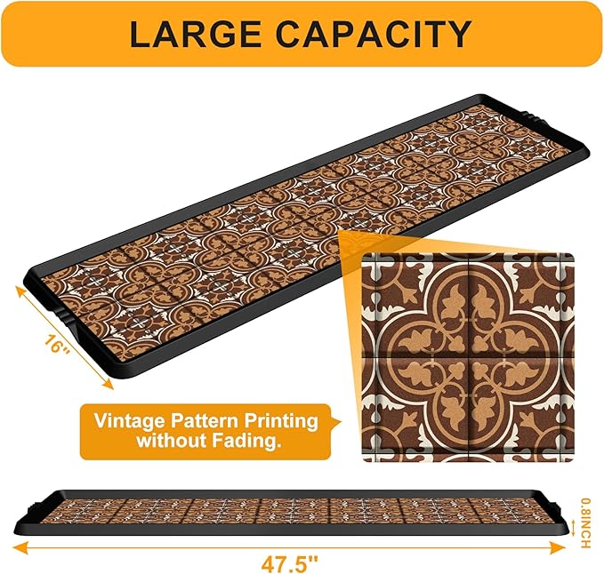 BEHERO Boot Tray Shoe Mat Decorative Patterned, Rubber Boot Matt Tray Indoor and Outdoor Use, 16" x47.5" Shoe Cleaning Mat Non-Slip, Shoe Storage Waterproof with Artistic Prints for Entryway (Brown)