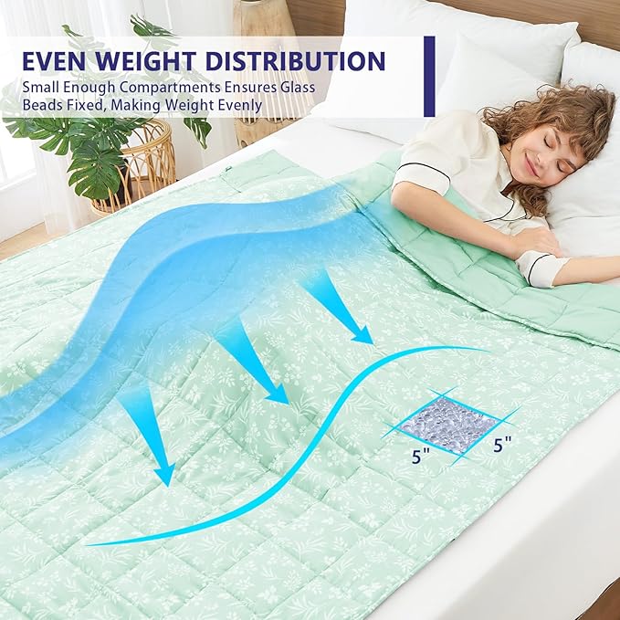 25 lbs Weighted Blanket Queen Size for Adults (60”x 80”, Cyan) Cooling Heavy Blanket for Sleeping Perfect for 240-260 lbs, Winter Thick Breathable Blanket with Premium Glass Bead, Machine Washable