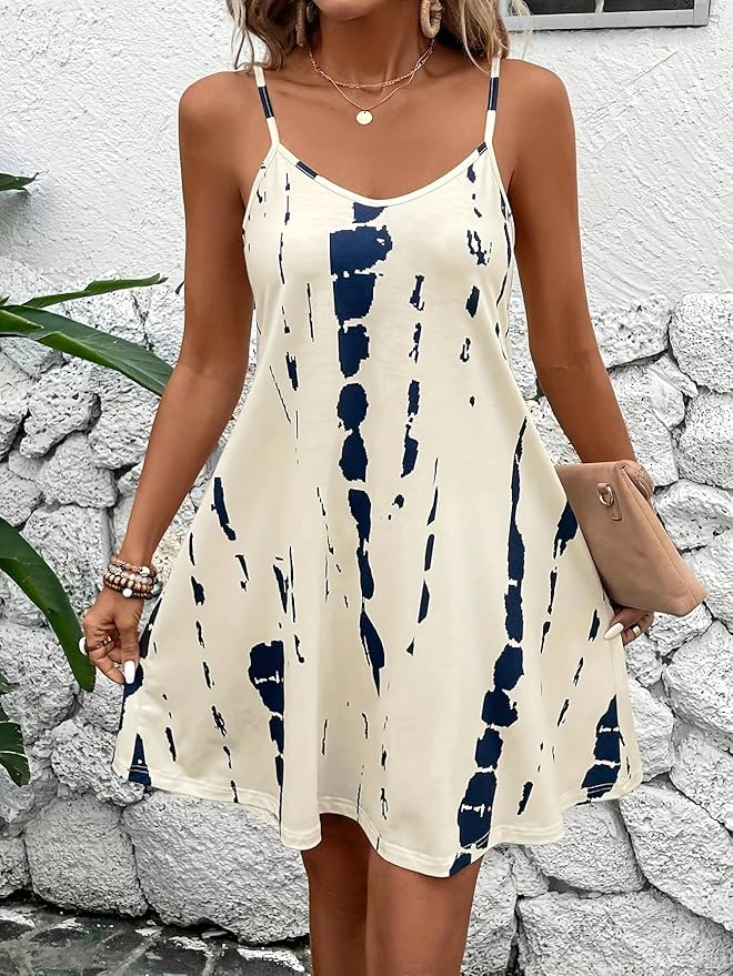 Women’s Summer Spaghetti Strap Dress Casual Sleeveless A Line Flowy Sundress Lightweight Outfit for Beach or Travel