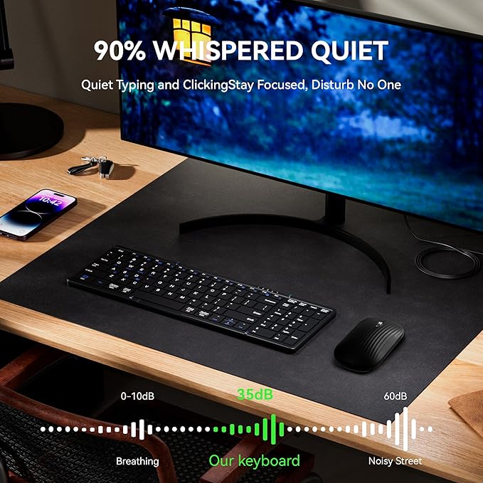 Foldable Keyboard and Mouse, USB-C Rechargeable Folding Wireless Bluetooth Keyboard Combo, Full-Size Portable Travel Keyboard & Mouse for Business Travel, Compatible with Laptop iPad Tablet