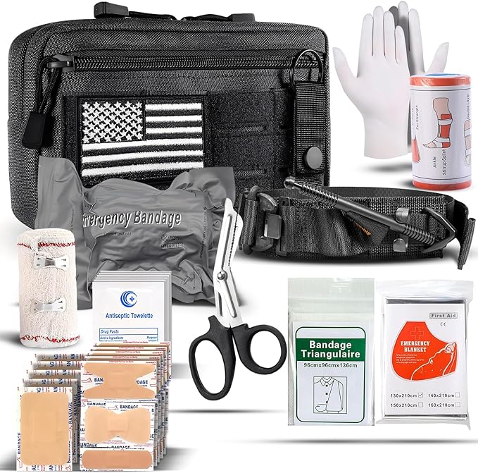 IFAK Trauma Kit with Tourniquet, 4-Inch Israeli Bandage, Elastic Bandages, Set of 34 Pieces Tactical First Aid Kit for Ca...