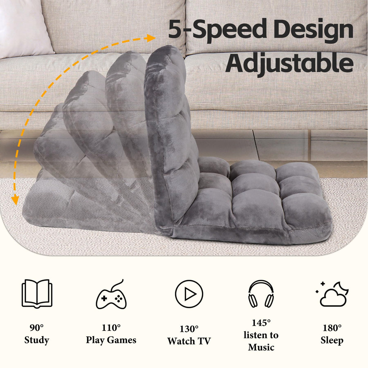 SUPER DEAL 14-Position Folding Floor Chair Gaming Sofa Cushioned Padded Reclining Bed Lounge Couch Seating for Comfy Reading, Reading, Gaming, Relaxing, Watching TV