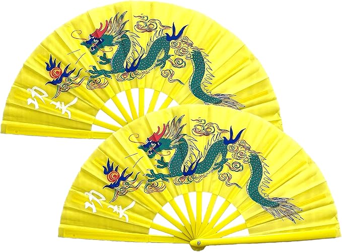 TJ Global Pack of 2 Large Folding Hand Fans with Chinese Dragon for Home Decor, Raves, Festivals, Concerts, Shows - 13 Inc...