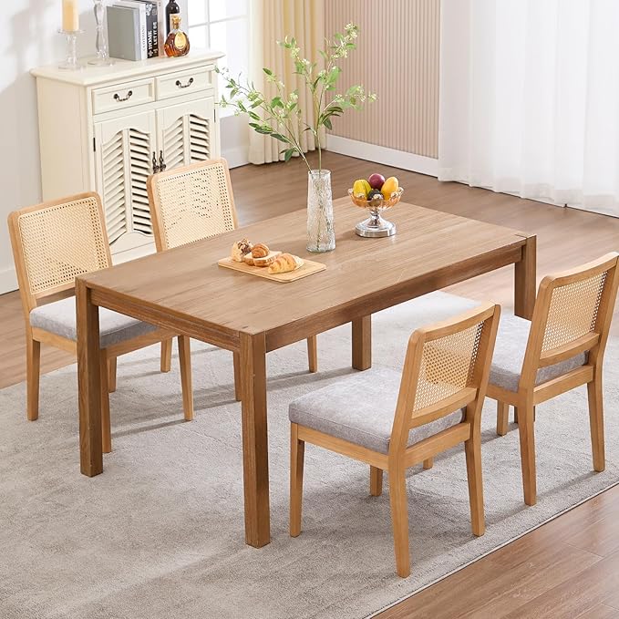LukeAlon Set of 6 Mid Century Dining Chairs - Farmhouse Kitchen Chairs with Woven Cane Back, Plush Chenille Upholstered Seat, Solid Wood Legs for Dining Room & Breakfast Nook, Grey