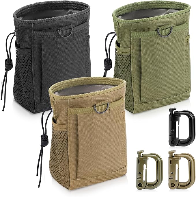 3 PCS Tactical Dump Pouch Set with 3 D-Ring Snap Hook, Molle Compatible Mag Ammo Pouch for Outdoor Training Hunting Campin...