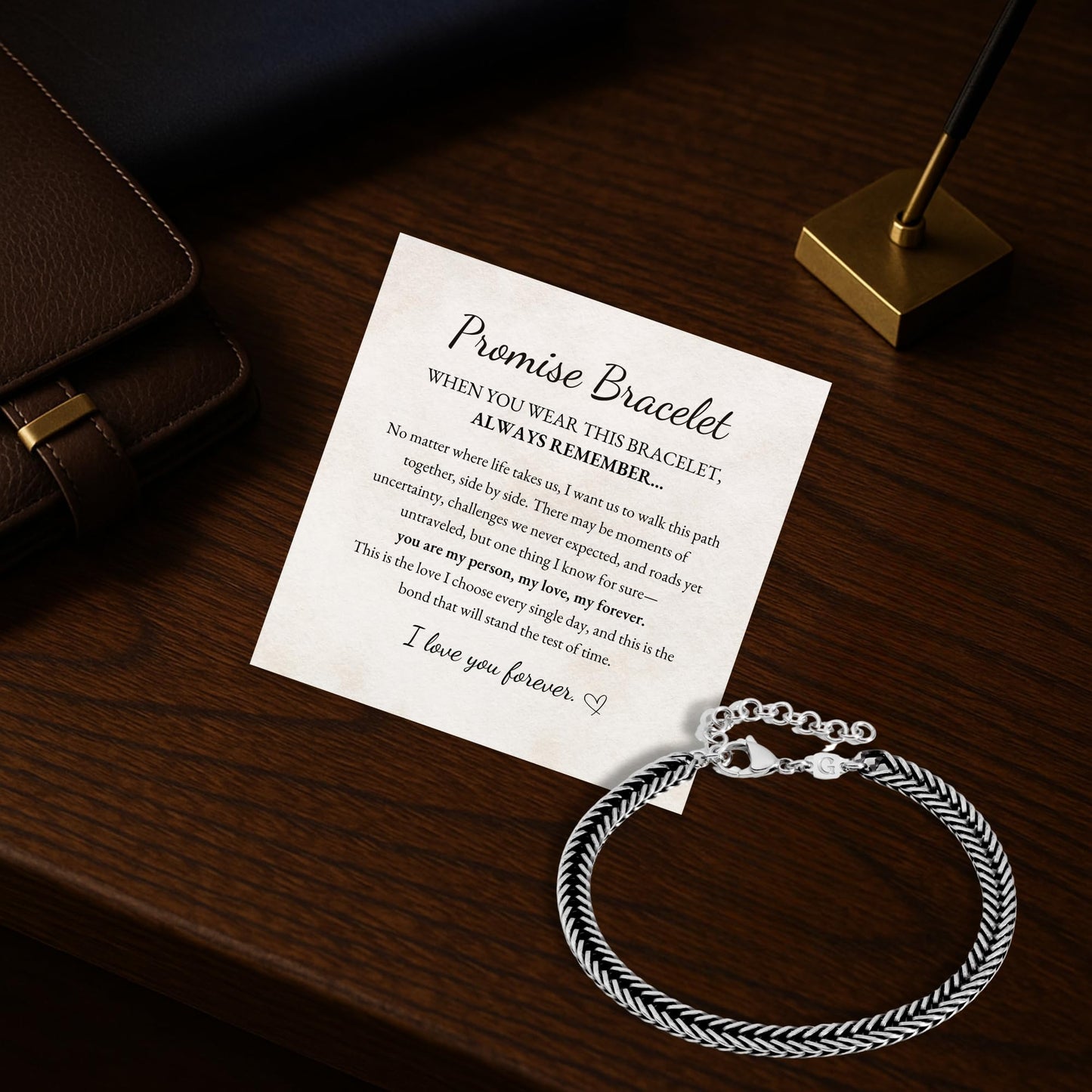 Galis Promise Bracelet For Boyfriend - Premium Stainless Steel Mens Bracelet, Silver Plated Non Tarnish - Romantic Gift Set with Message Card - Birthday, Anniversary, Valentine's Day