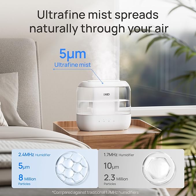 DREO Humidifiers for Bedroom, 4L Top Fill for Large Room, 36H Runtime, 28 dB Quiet Supersized Cool Mist Air Humidifier for Baby Nursery, Plants, Indoor, Night Light, Easy to Clean & Fill, White