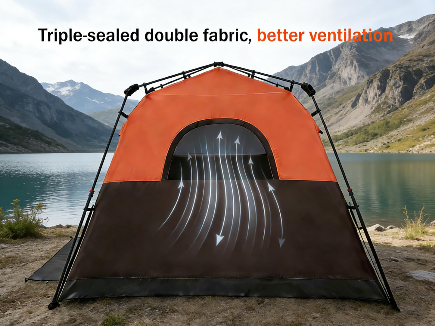 Toogh 3/4 Person Instant Tent for Family Camping, Outdoor Travel and Weekend Camping, Waterproof 8'x8'x67'' with Full Mesh Ceiling, 60 Second Pop Up Setup, Rainfly & Carry Bag Included